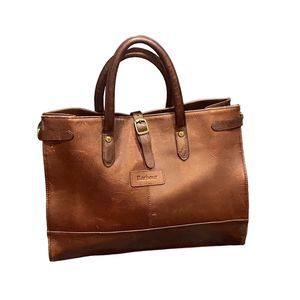 BArbour brown pebbled leather briefcase messenger bag.